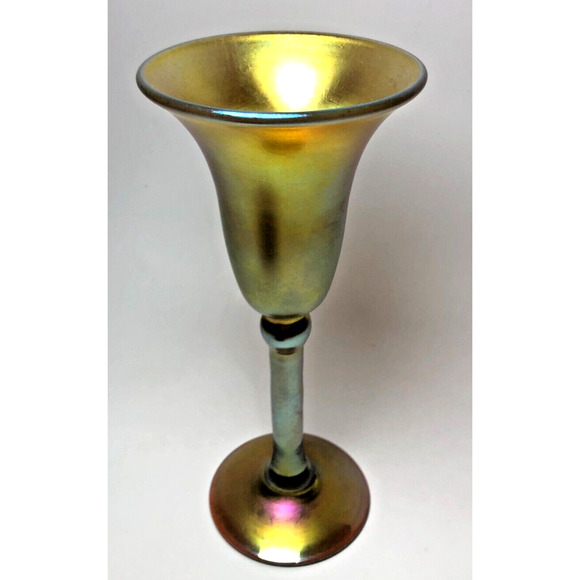 Carl Radke 8.5" Signed Gold Iridescent Stem Art Studio Glass Wine Goblet Chalice - Picture 1 of 6